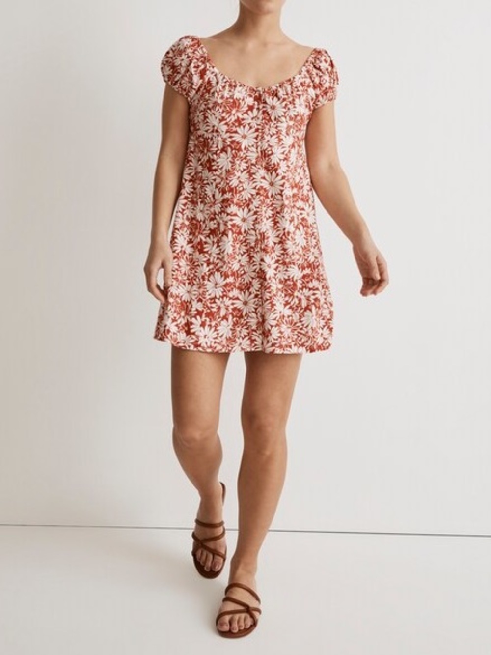 Madewell Margie Mini Dress in Abstract Flora Roasted Squash Linen Blend Size 4